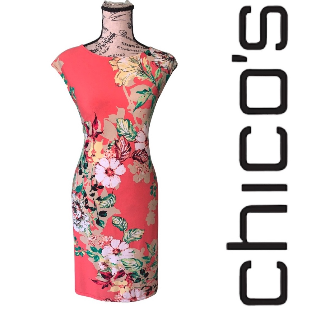 Chico’s Ladies Coral And Floral Dress Chico’s Size 1/Small
